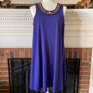 Blue sleeveless dress with beaded neckline EUC